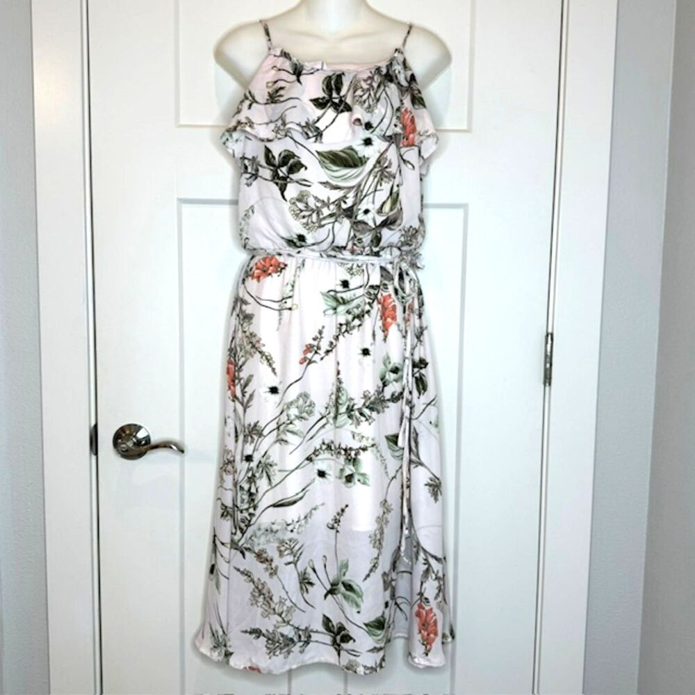BOBEAU SPRING BLUSH FLORAL PRINT RUFFLED BELTED SHEATH SUNDRESS SIZE XS